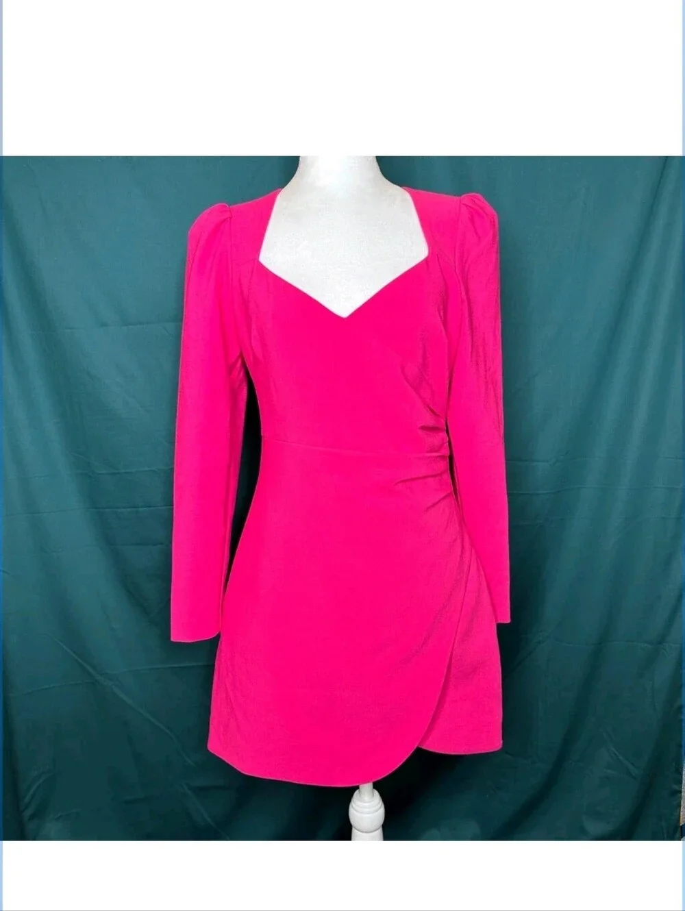 LIKELY Fuchsia Bright Pink Kygo Pleated Long Sleeve Mini Dress 4 US = S REVOLVE